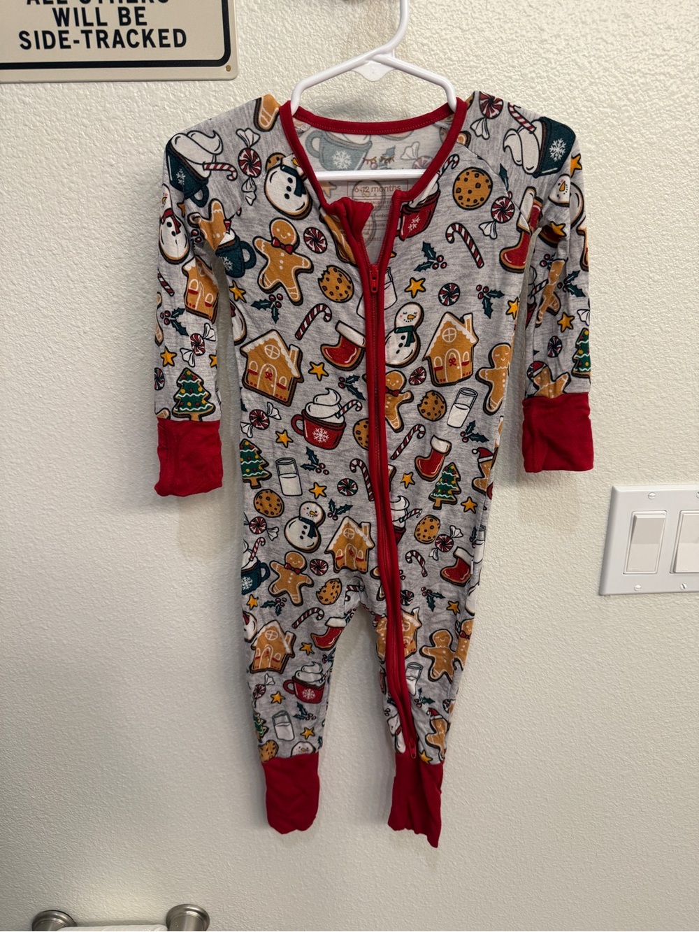 Little Sleepies Gray Holiday Cookie Print One-Piece with Red Trim
